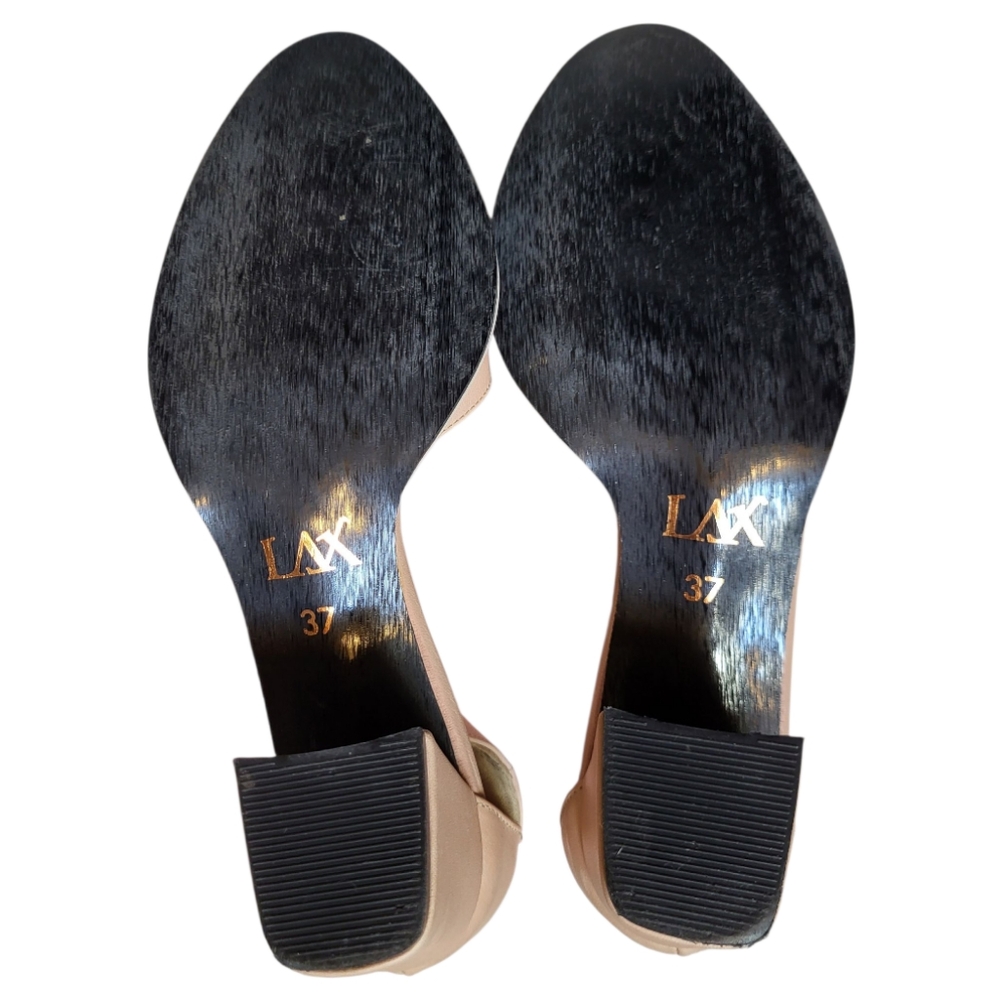 LAX Tan Leather Block Heel Ankle Strap Mules - Size 37 (USA 6.5-7) - Picture 5 of 5
